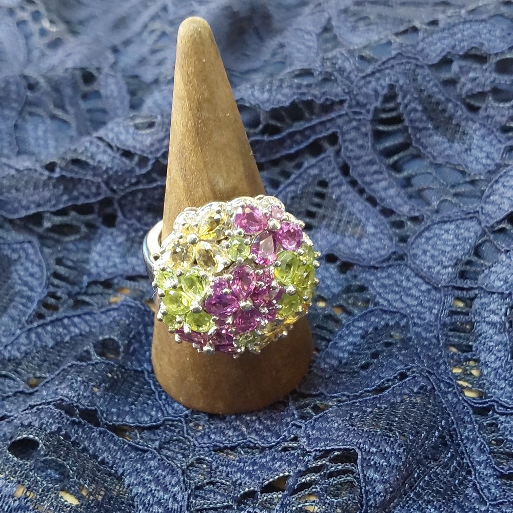 Designer Italian ring Peridot amethyst citrine